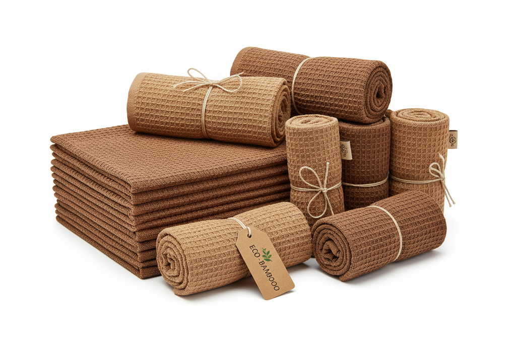Bamboo Reusable Kitchen Towels Set Brown colour 